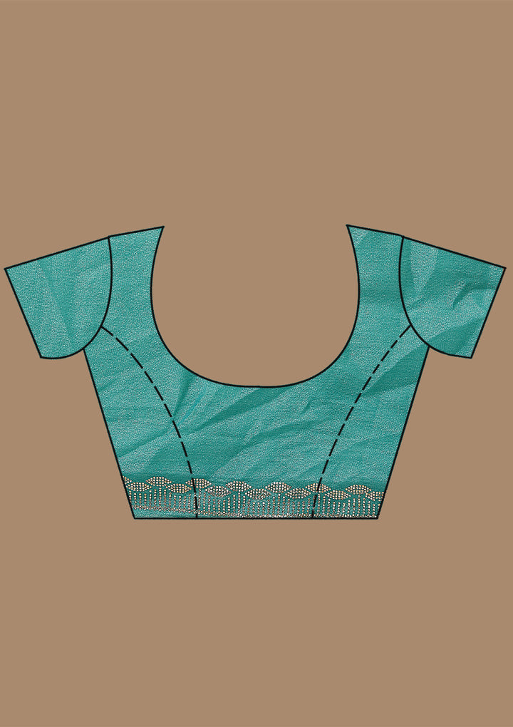 Sea Green Tissue Floral Badla Saree With Matching Blouse Piece