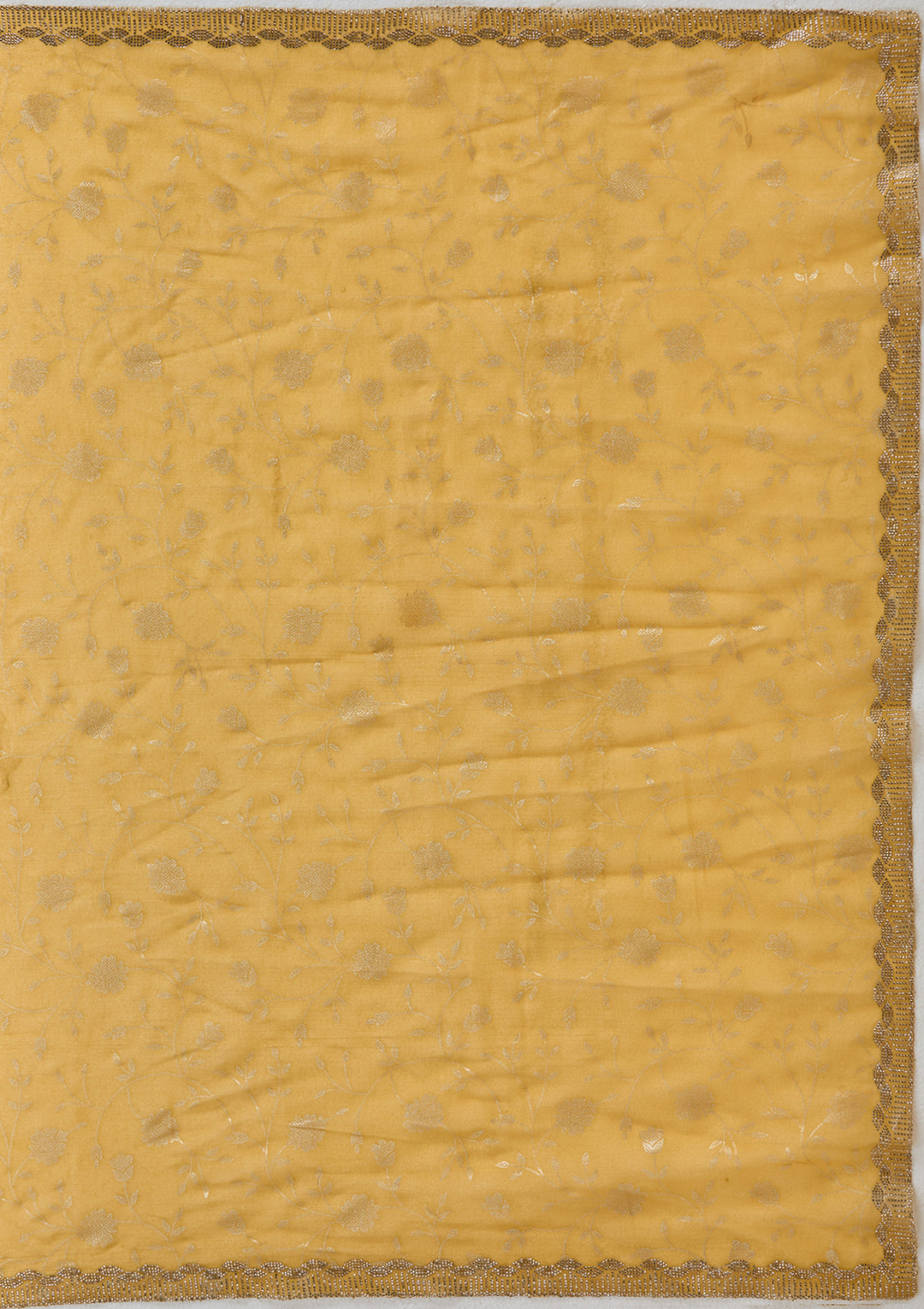 Yellow Tissue Floral Badla Saree With Matching Blouse Piece