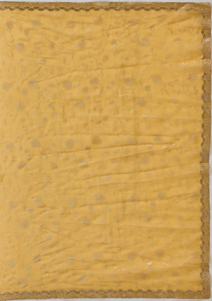 Yellow Tissue Floral Badla Saree With Matching Blouse Piece