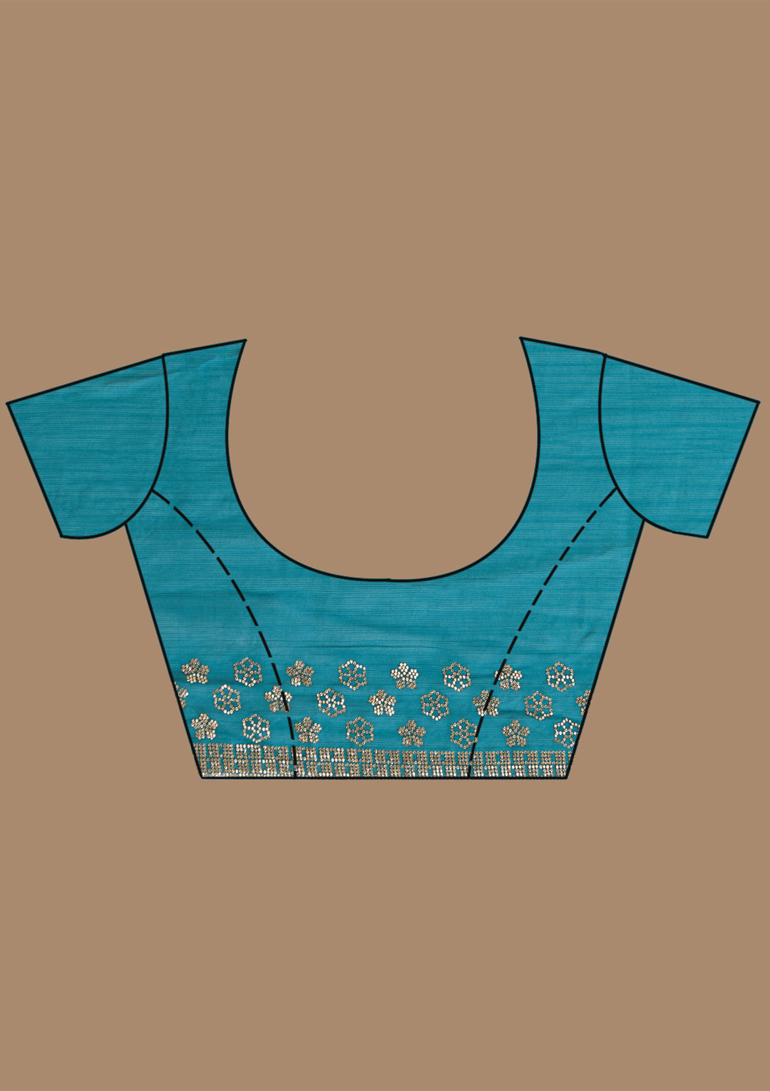Peacock Blue Chiffon Gold Stonework Saree With Matching Blouse Piece