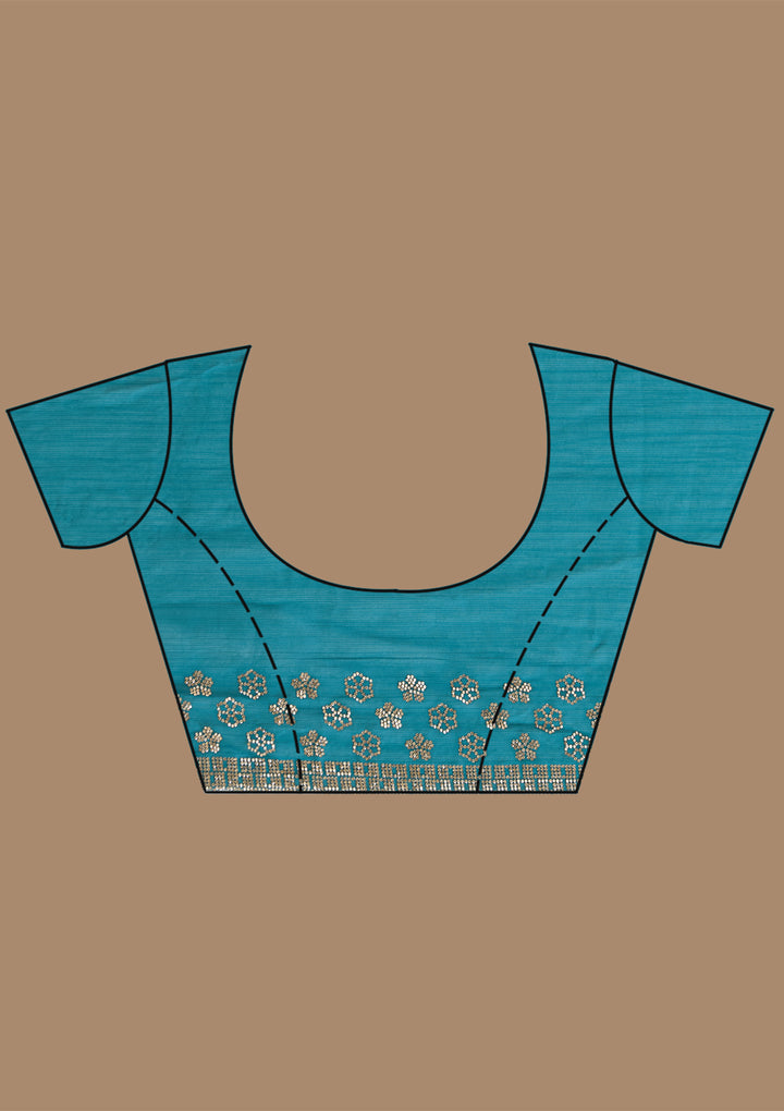 Peacock Blue Chiffon Gold Stonework Saree With Matching Blouse Piece