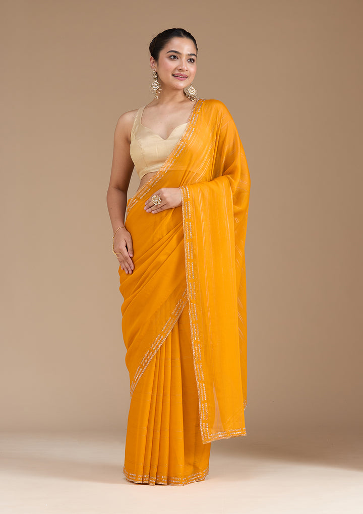 Yellow Stonework (Gold) Chiffon Saree