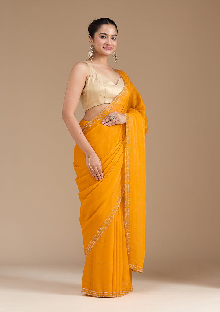 Yellow Stonework (Gold) Chiffon Saree