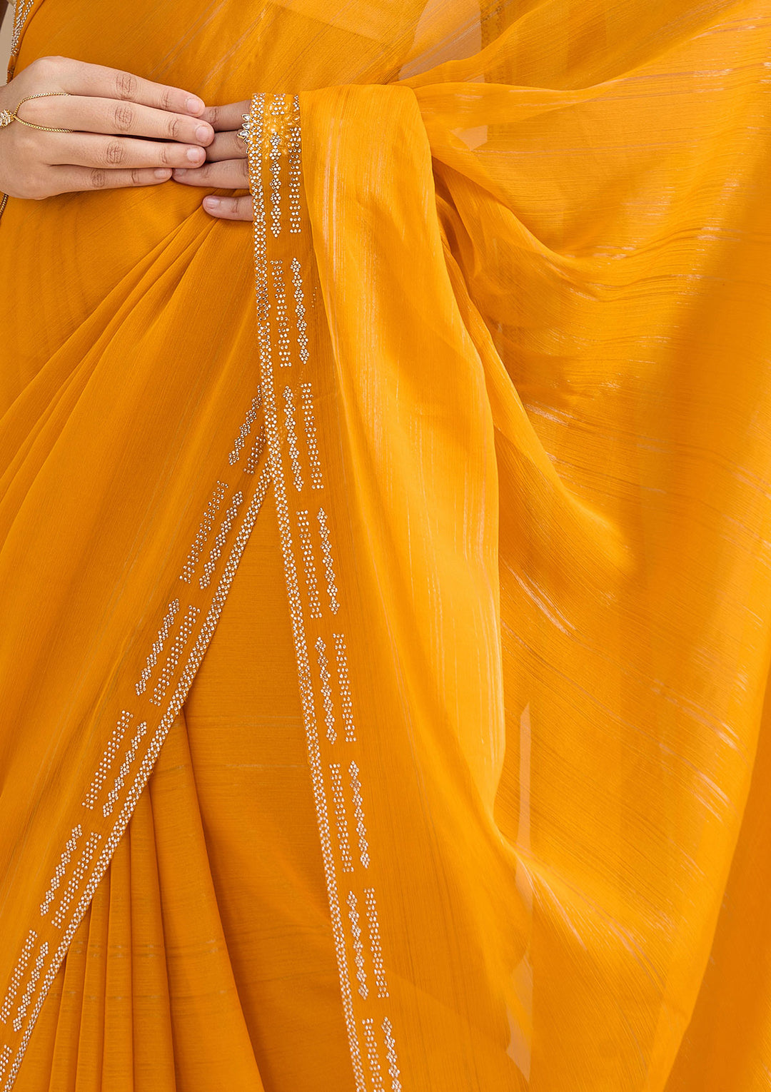 Yellow Stonework (Gold) Chiffon Saree