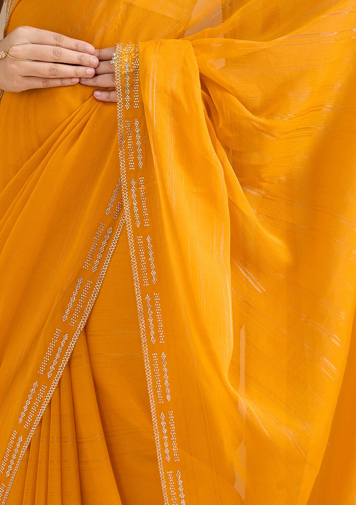 Yellow Stonework (Gold) Chiffon Saree