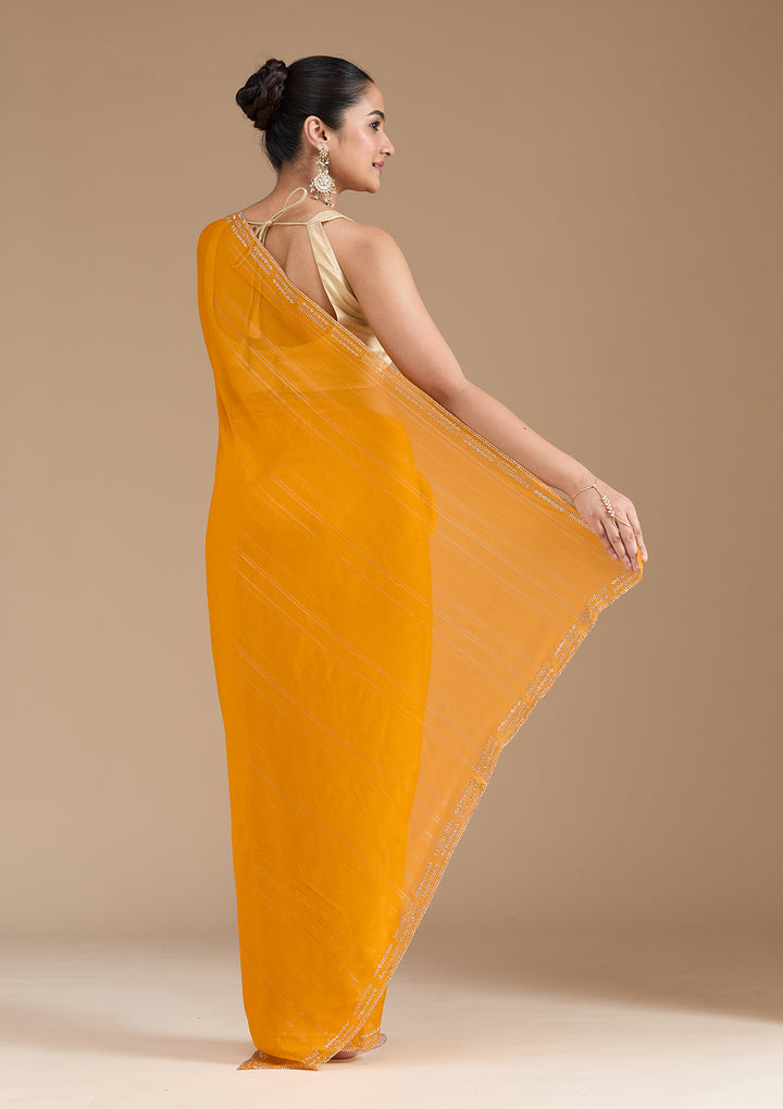 Yellow Stonework (Gold) Chiffon Saree