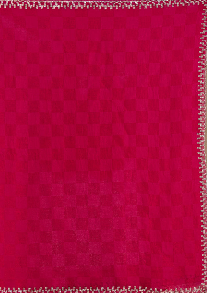 Magenta Pink Tissue Gold Stonework Saree With Matching Blouse Piece