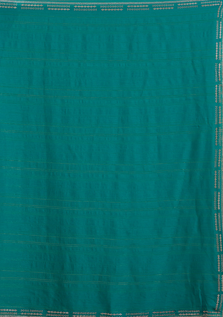 Rama Green Tissue Gold Stonework Saree With Matching Blouse Piece