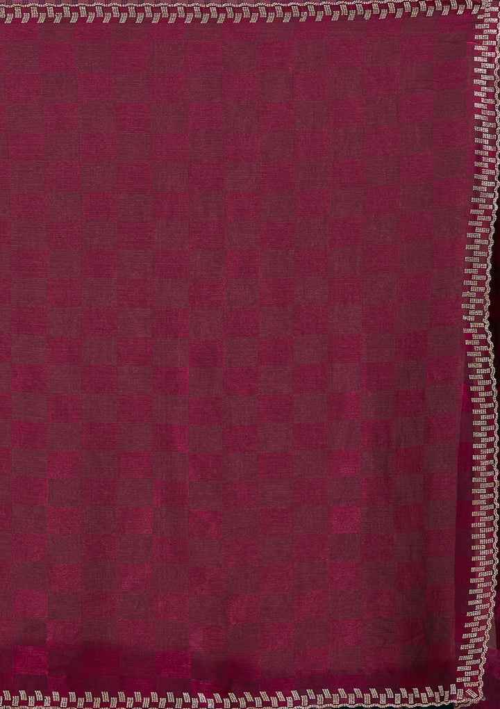 Wine Tissue Gold Stonework Saree With Matching Blouse Piece