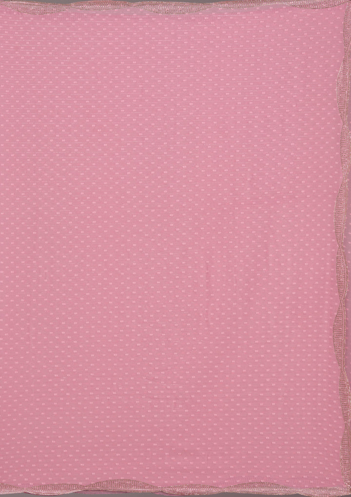 Gajari Pink Stonework (Silver) Chiffon Saree