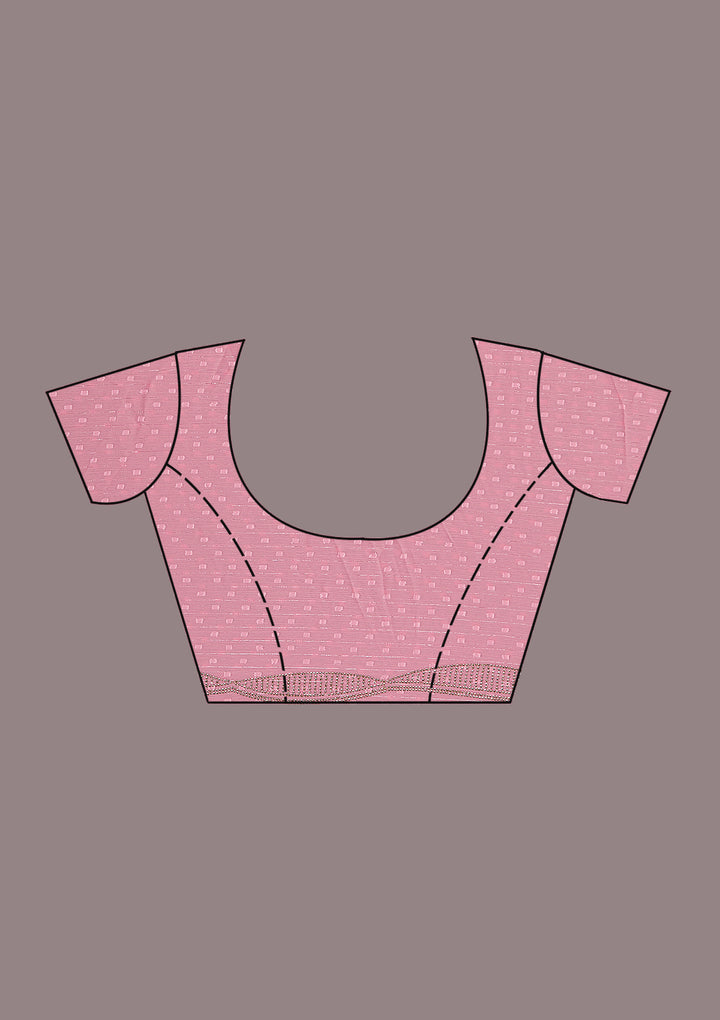 Gajari Pink Stonework (Silver) Chiffon Saree