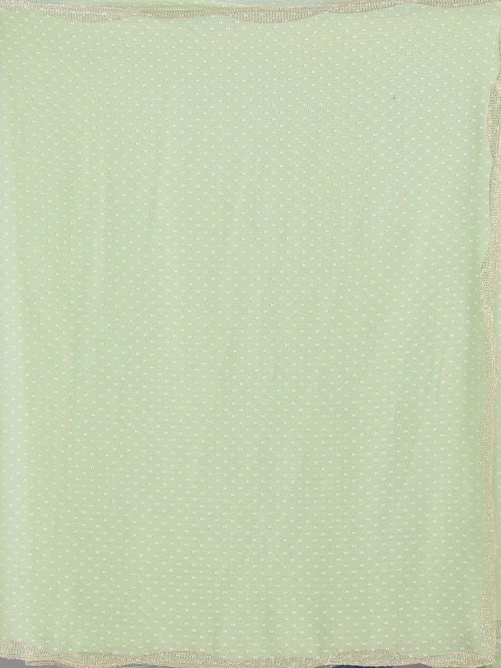 Pista Green Stonework (Silver) Chiffon Saree