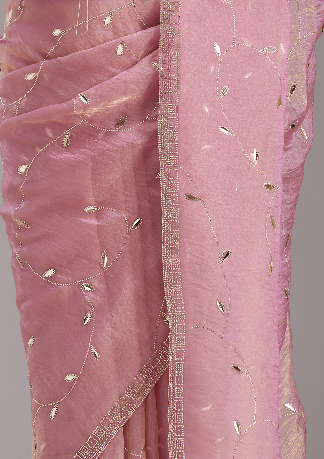 Lavender Tissue Gold Stonework Saree With Matching Blouse Piece