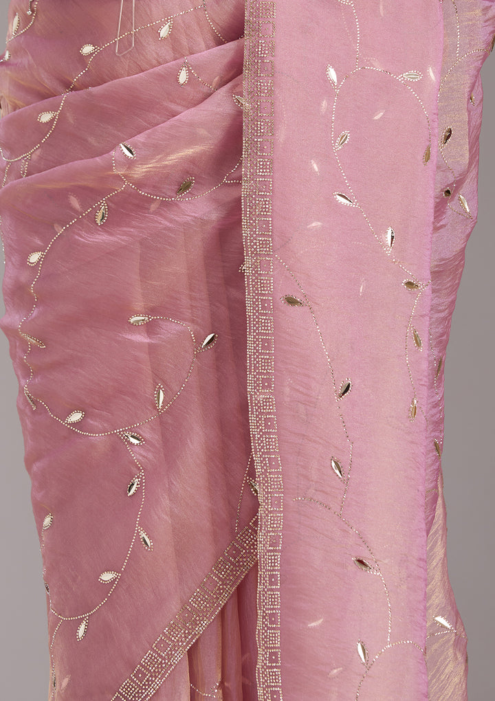 Lavender Tissue Gold Stonework Saree With Matching Blouse Piece