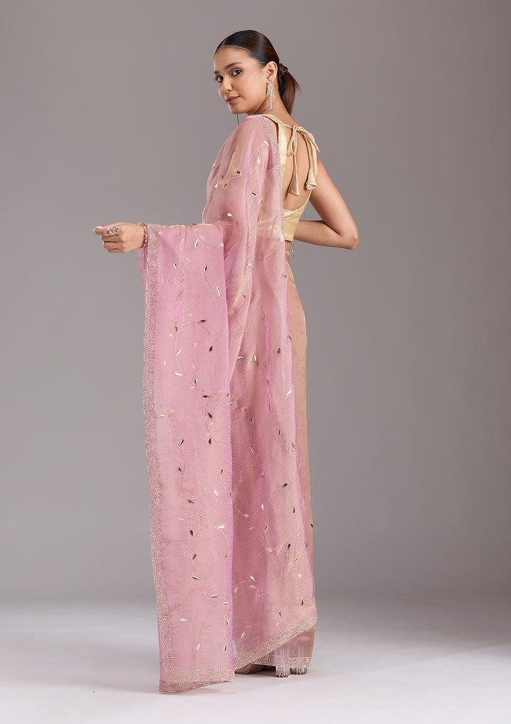 Lavender Tissue Gold Stonework Saree With Matching Blouse Piece