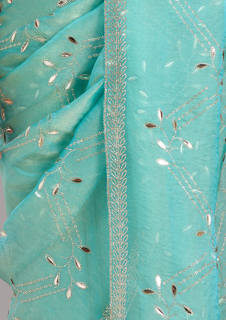 Sea Green Stonework (Gold) Tissue Saree