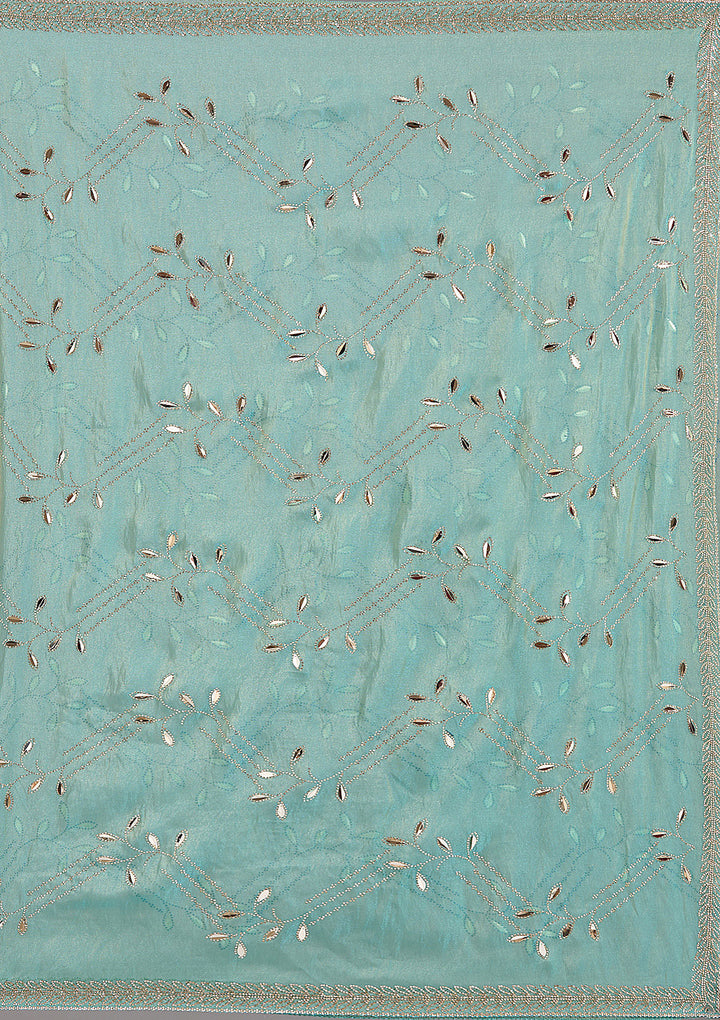 Sea Green Stonework (Gold) Tissue Saree