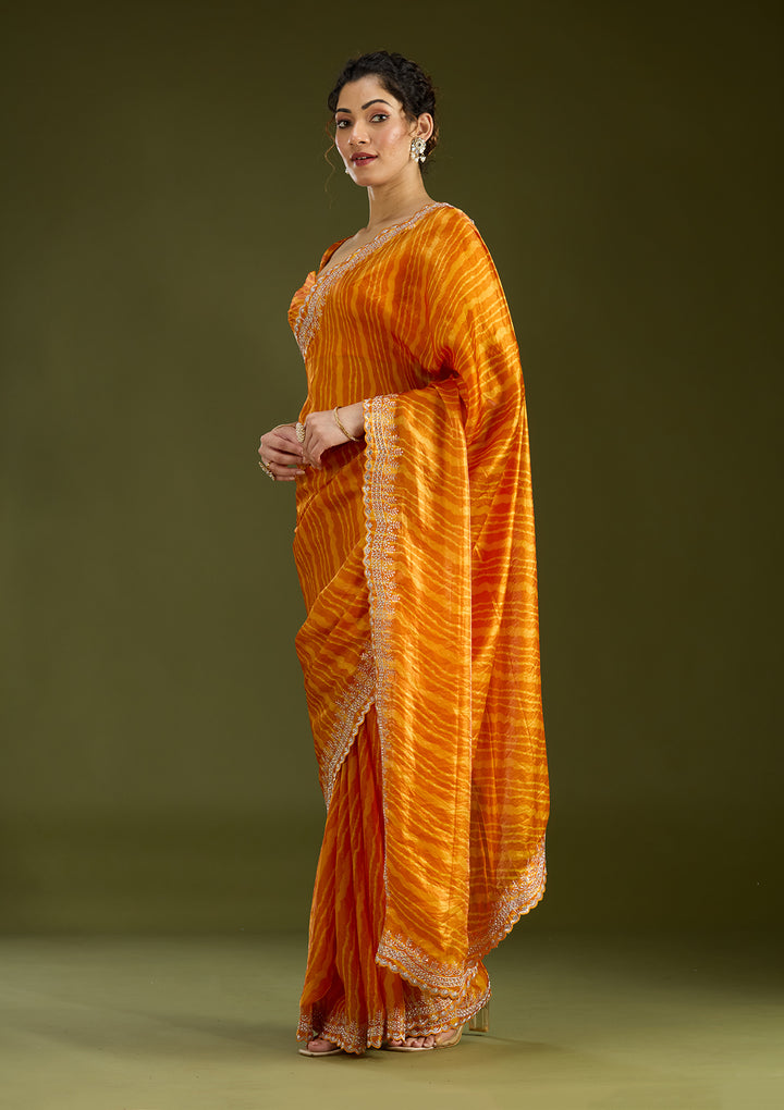 Mustard Zariwork (Silver) Organza Saree