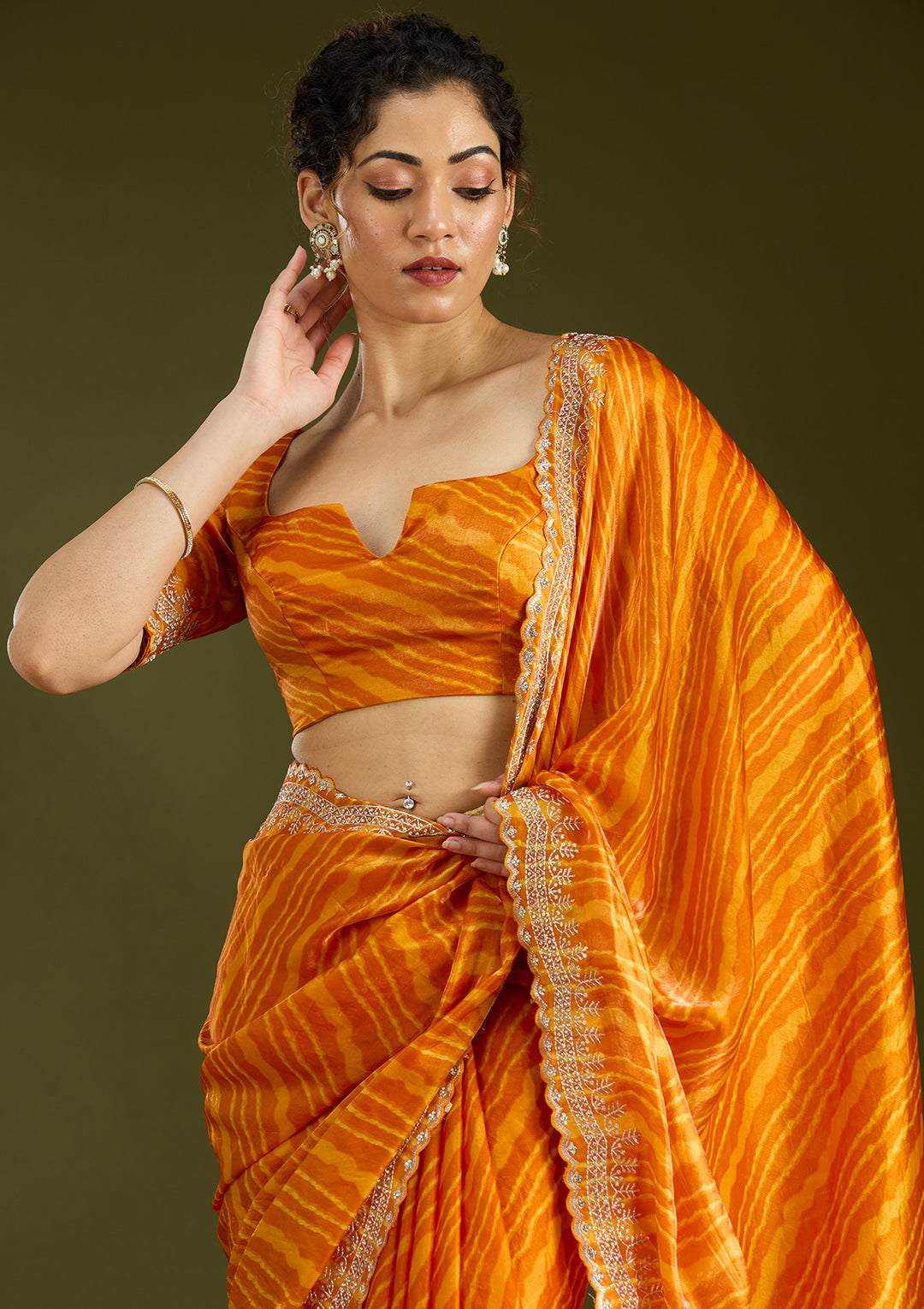 Mustard Zariwork (Silver) Organza Saree
