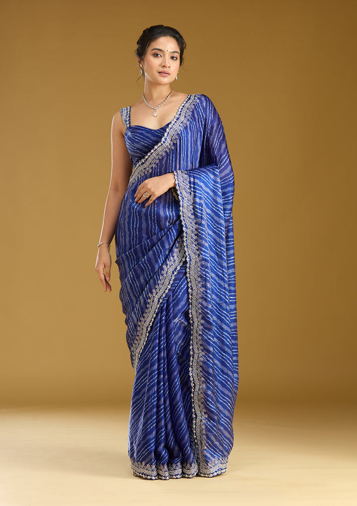 Navy Blue Zariwork (Silver) Organza Saree