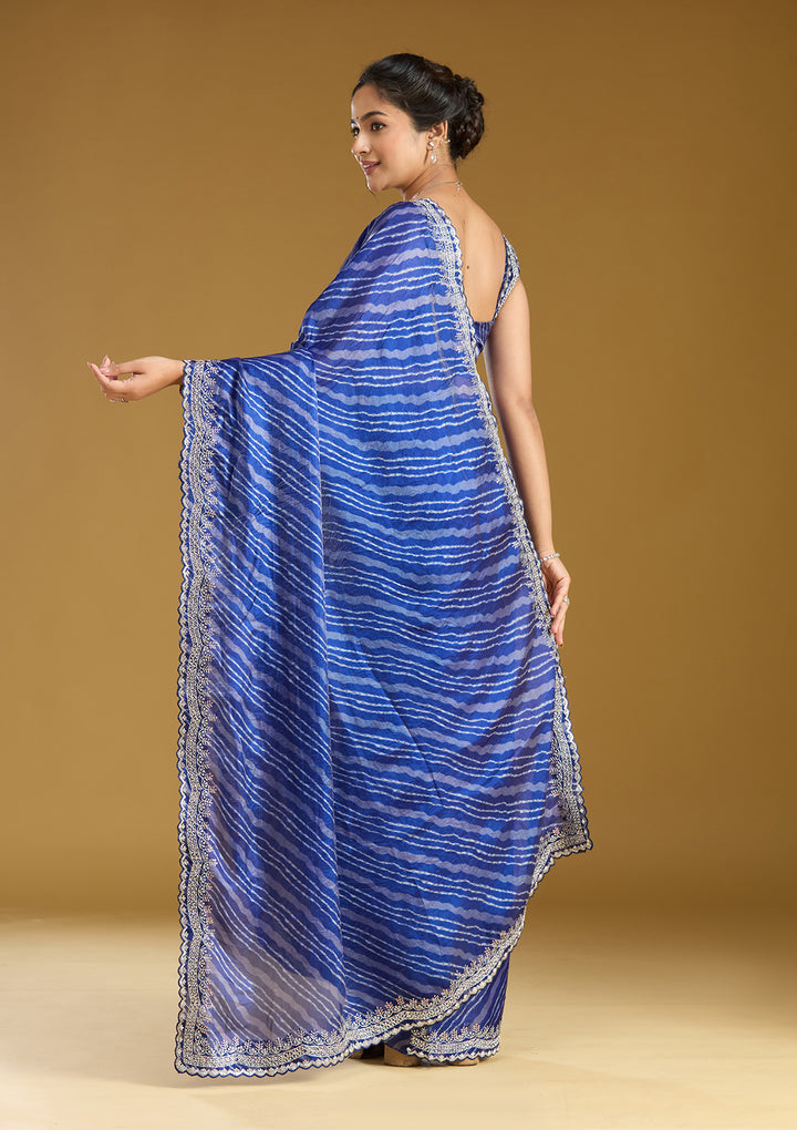 Navy Blue Zariwork (Silver) Organza Saree