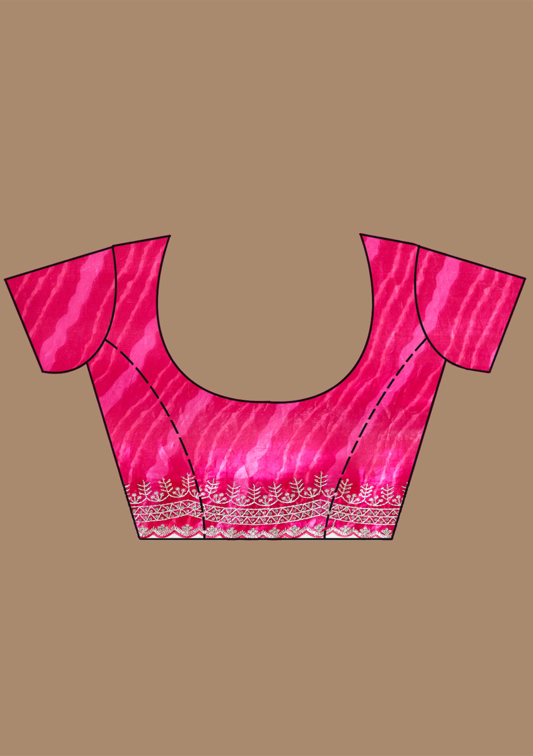 Rani Pink Organza Leheria Silver Zariwork Saree With Matching Blouse Piece