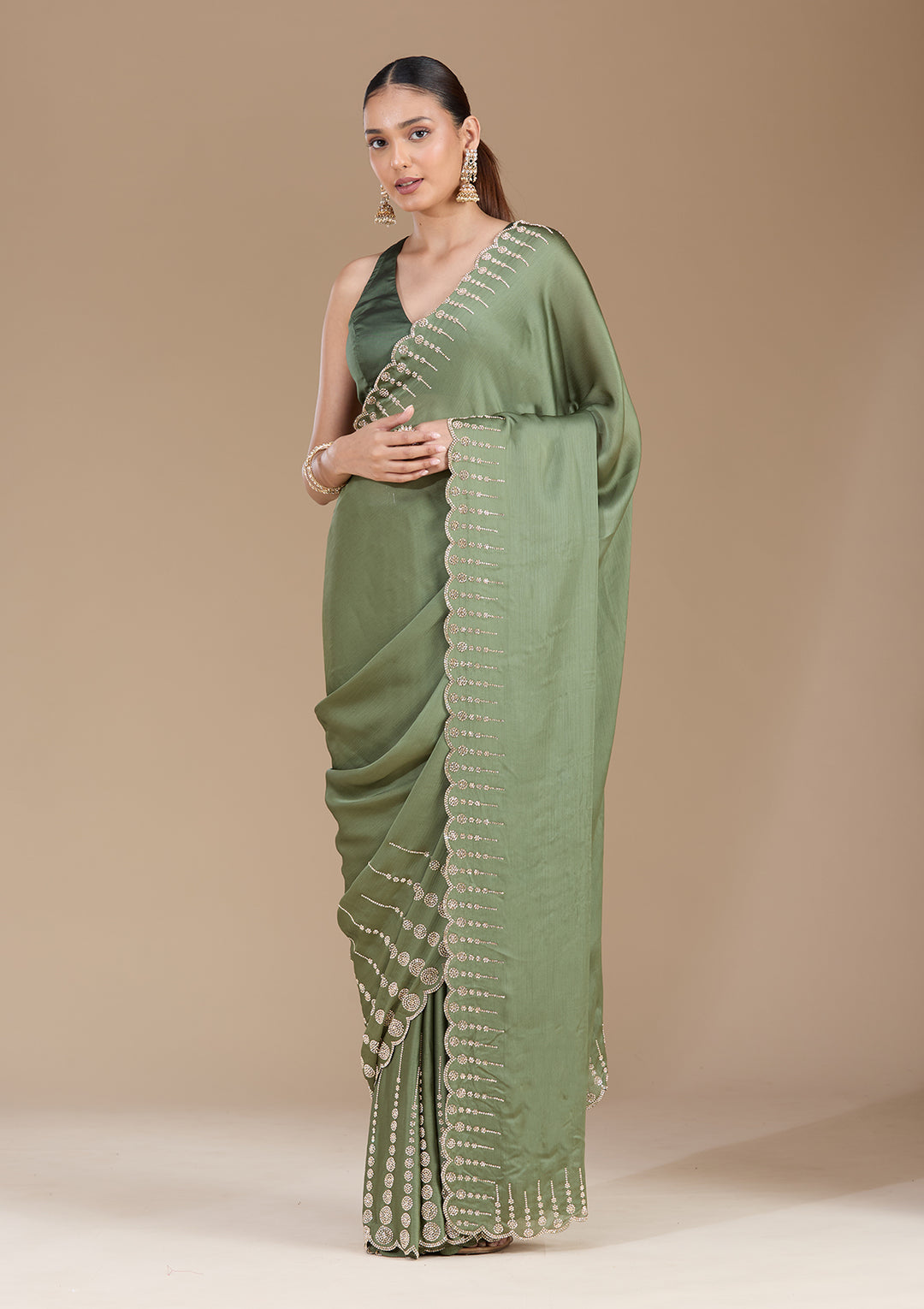 Mehendi Stonework (Gold) Chiffon Saree