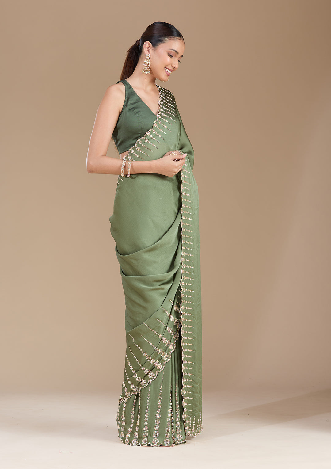 Mehendi Stonework (Gold) Chiffon Saree