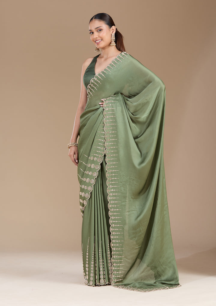 Mehendi Stonework (Gold) Chiffon Saree