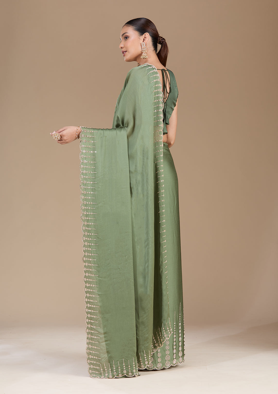 Mehendi Stonework (Gold) Chiffon Saree