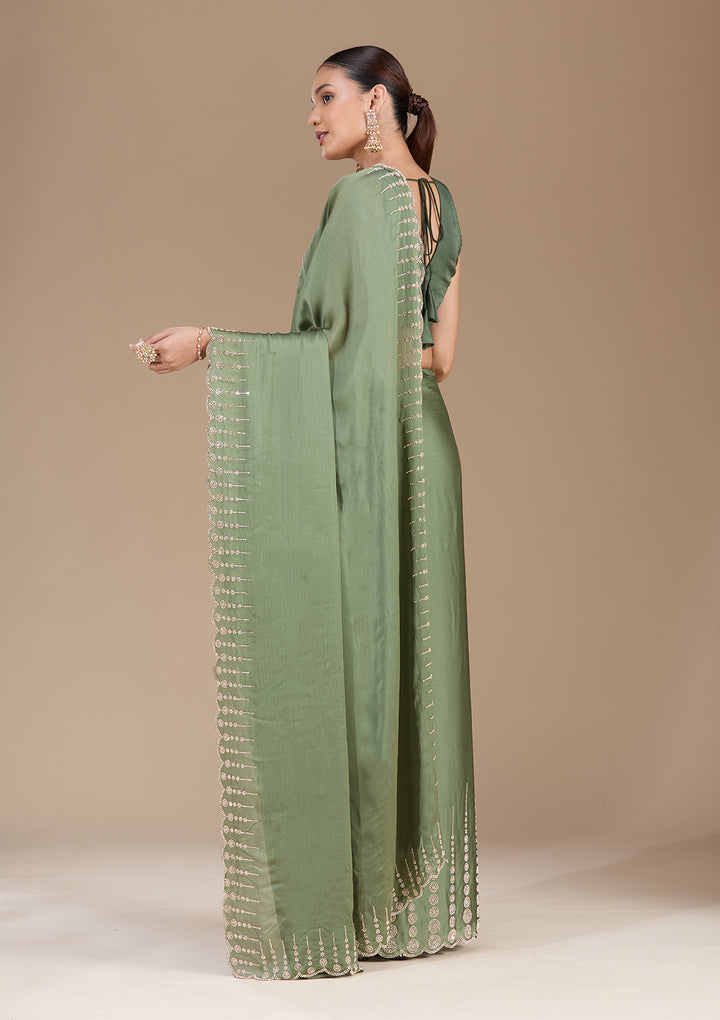 Mehendi Stonework (Gold) Chiffon Saree