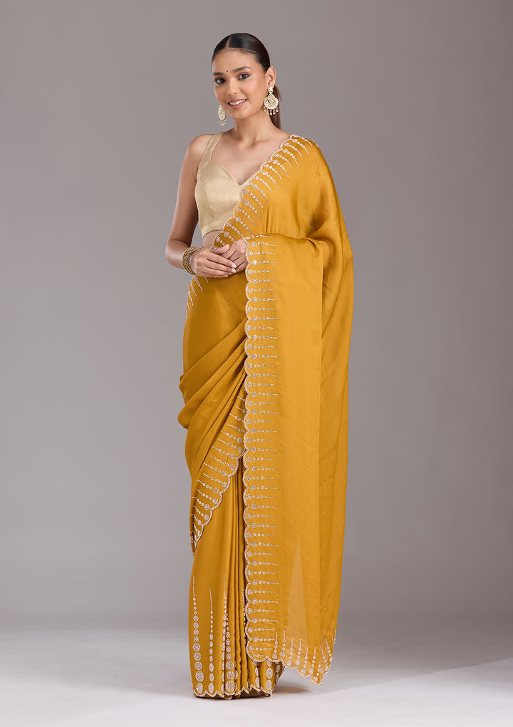 Mustard Stonework (Gold) Chiffon Saree