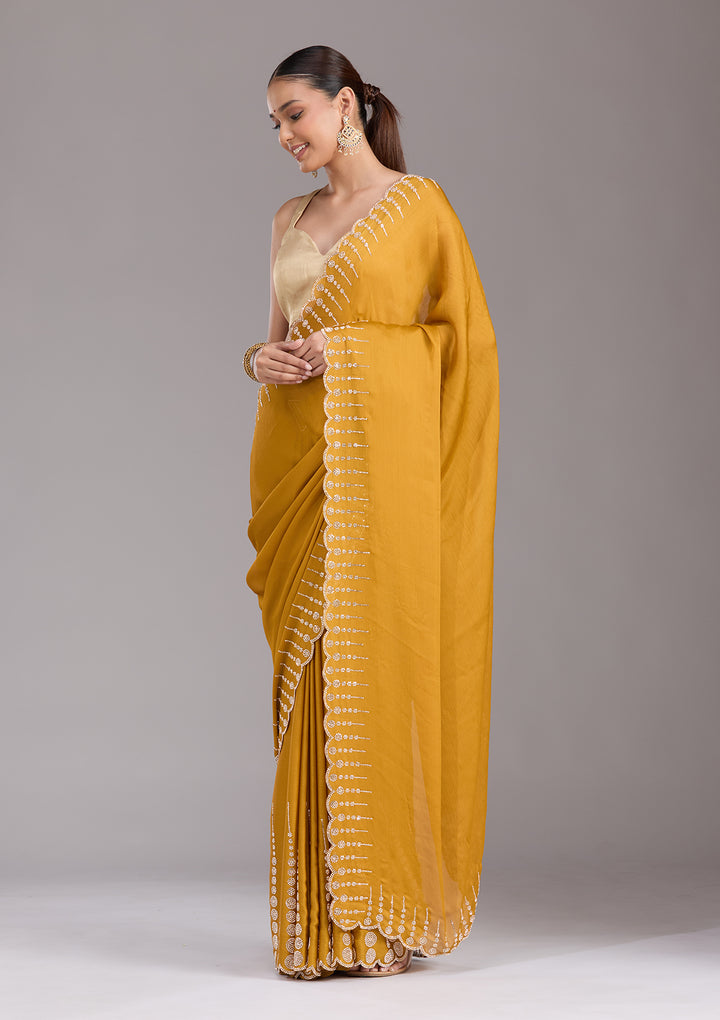Mustard Stonework (Gold) Chiffon Saree