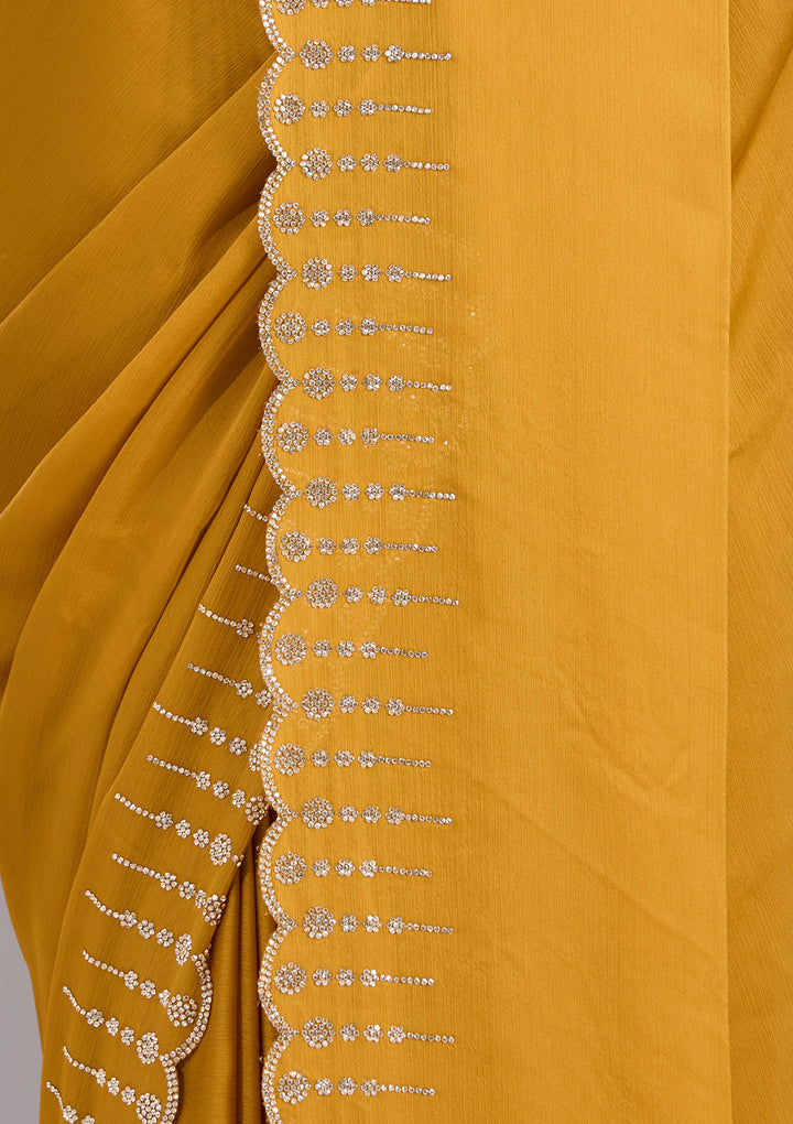 Mustard Stonework (Gold) Chiffon Saree
