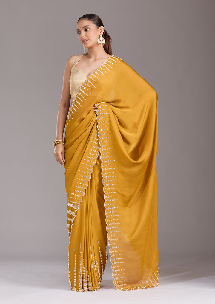 Mustard Stonework (Gold) Chiffon Saree