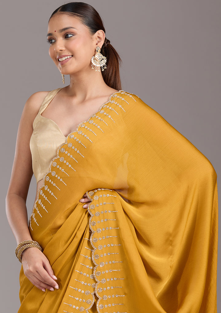 Mustard Stonework (Gold) Chiffon Saree