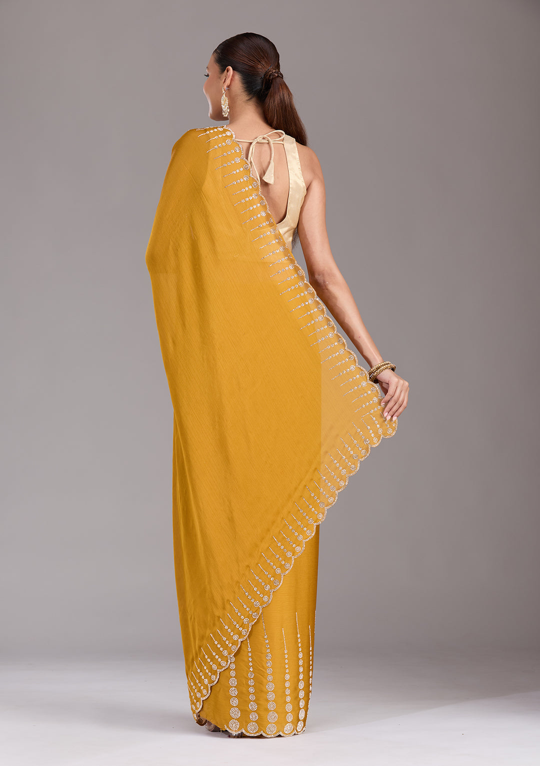 Mustard Stonework (Gold) Chiffon Saree