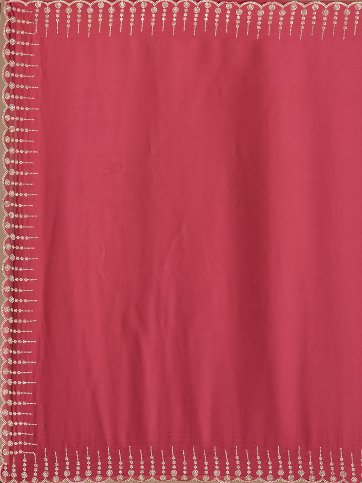 Onion Pink Chiffon Gold Stonework Saree With Matching Blouse Piece