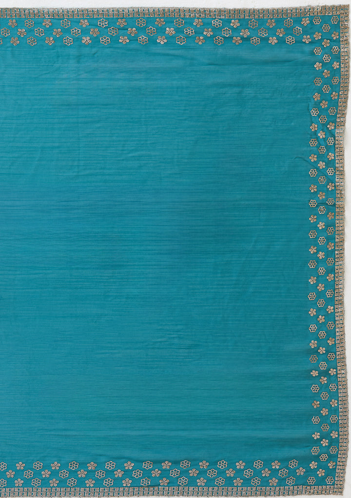 Blue Chiffon Gold Stonework Saree With Matching Blouse Piece