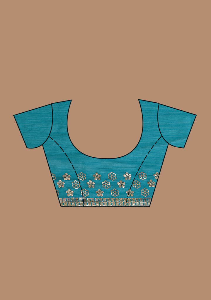 Blue Chiffon Gold Stonework Saree With Matching Blouse Piece