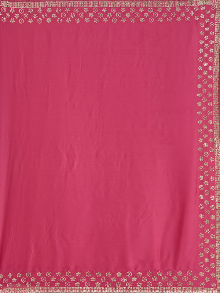 Pink Chiffon Gold Stonework Saree With Matching Blouse Piece