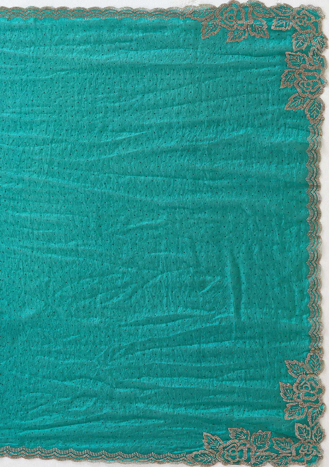 Rama Green Chiffon Gold Stonework Saree With Matching Blouse Piece