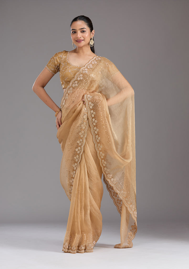 Gold Tissue Gold Stonework Saree With Matching Blouse Piece