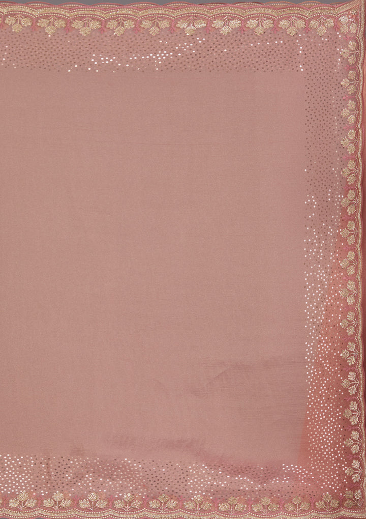 Peach Tissue Gold Stonework Saree With Matching Blouse Piece