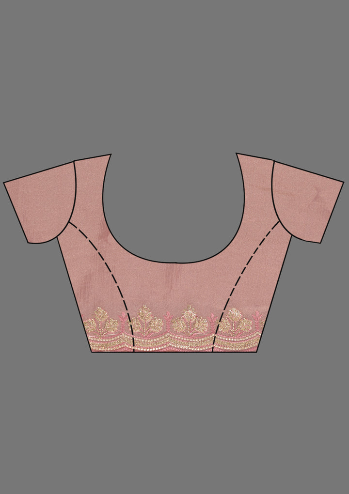 Peach Tissue Gold Stonework Saree With Matching Blouse Piece