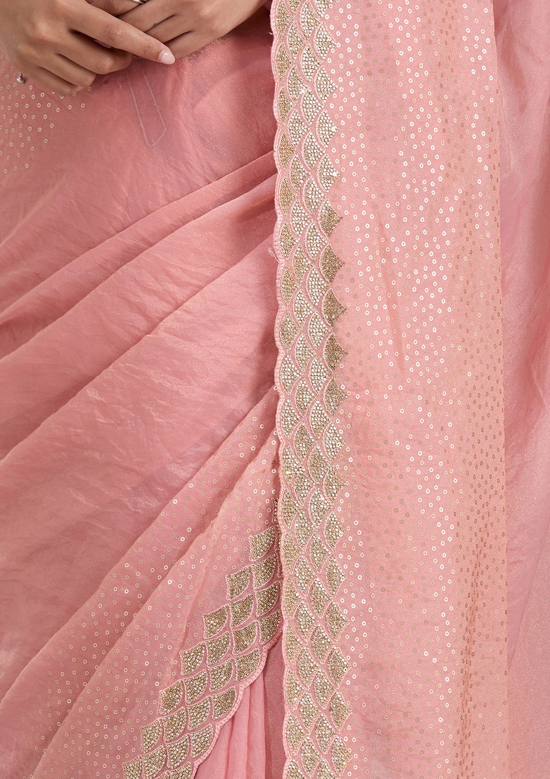 Baby Pink Sequins Tissue Saree