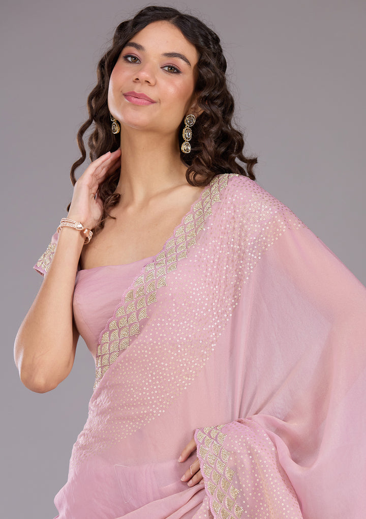 Lavender Sequins Tissue Saree