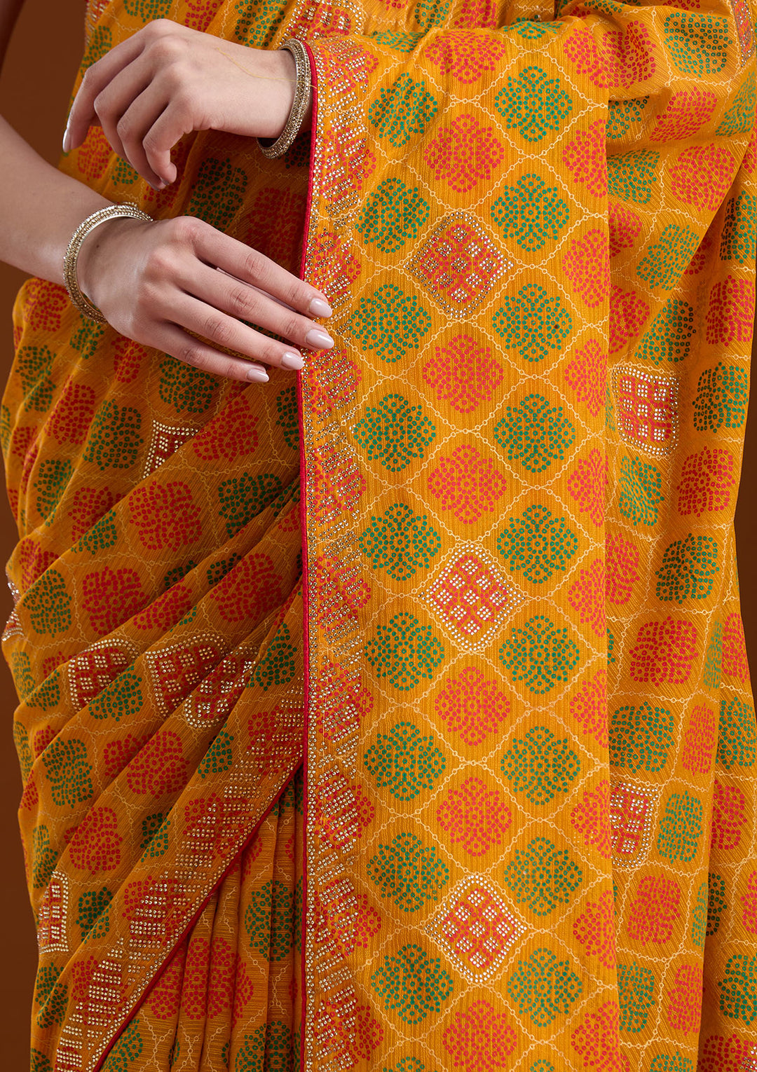 Mustard Stonework (Gold) Georgette Saree