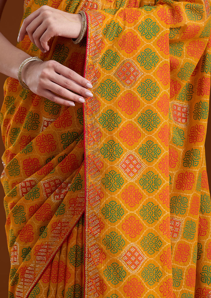 Mustard Stonework (Gold) Georgette Saree