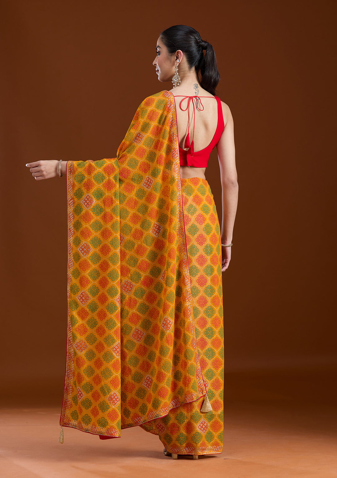 Mustard Stonework (Gold) Georgette Saree